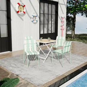 [Bellemave] 5-Piece Outdoor Furniture Set, Summer 4-Pack Modern Striped Chairs & 1 Table, Waterproof PP Seat for Patio, Garden, Backyard