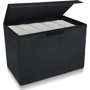 Comic Book Storage Box, 15.5" X 7.5" X 11.3", Collapsible with Lids, Holds 150 Comics, Heavy Duty Bin Container, 1 Pack, Black