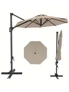 Gaomon 10FT Windproof Offset Cantilever Patio Parasol - Large Outdoor Sunshade Canopy with Adjustable Tilt Canopy, Aluminum Ribs, 360-Degree Rotation, Included Base for Garden, Deck