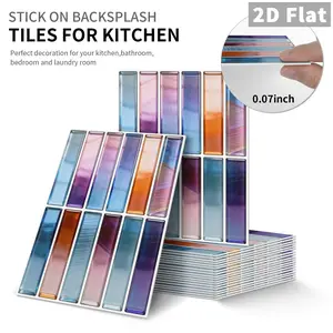 10 PCS/Box GST Rainbow Iridescent Vertical Stripe PE Crystal Foam Tile Stickers Waterproof Oil-Proof Anti-Collision Home Decor for Kitchen, Bathroom, Ceiling, Tile & Old Wood Surfaces
