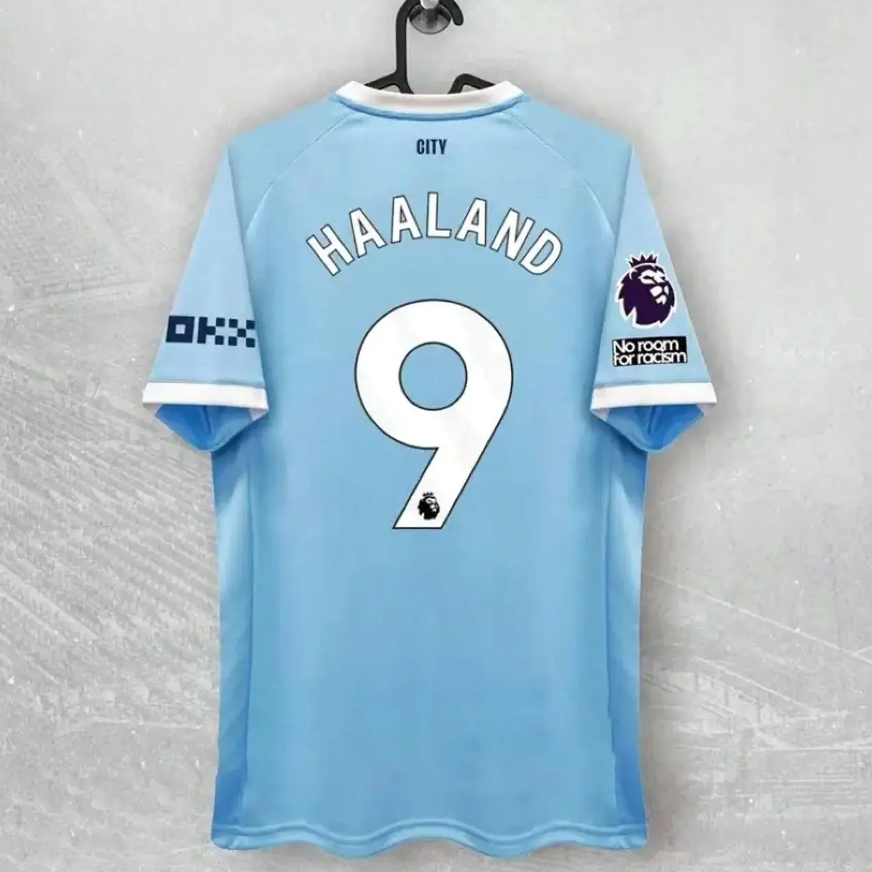 Sky Blue No.9 Football Jersey – Manchester Inspired Striker Fan Shirt, Breathable Soccer Top for Match Day & Casual Wear