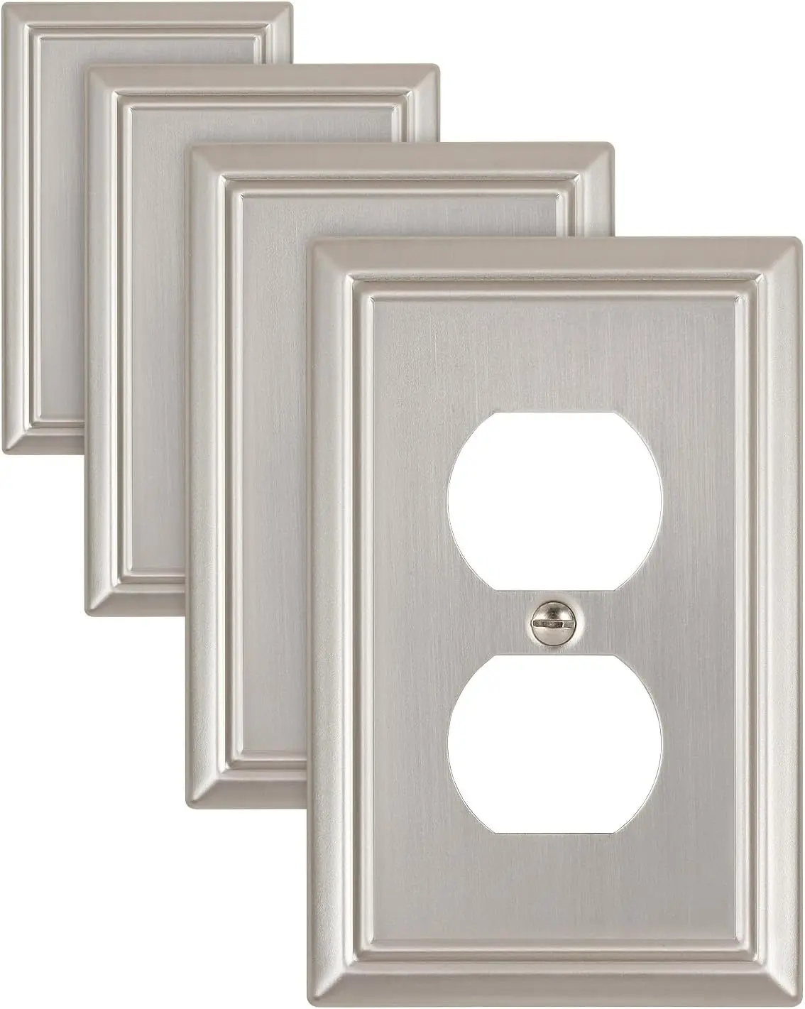 4-Pack Brushed Nickel Outlet Covers, Metal Duplex Wall Plates for Electrical Outlets, Light Switches, 1 Gang Receptacle Cover, 3.15''*4.88'', Midsize