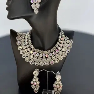 Luxury Vintage Crystal Jewelry Set Statement Necklace & Earrings Bridal Party Elegant Set for Special Occasions