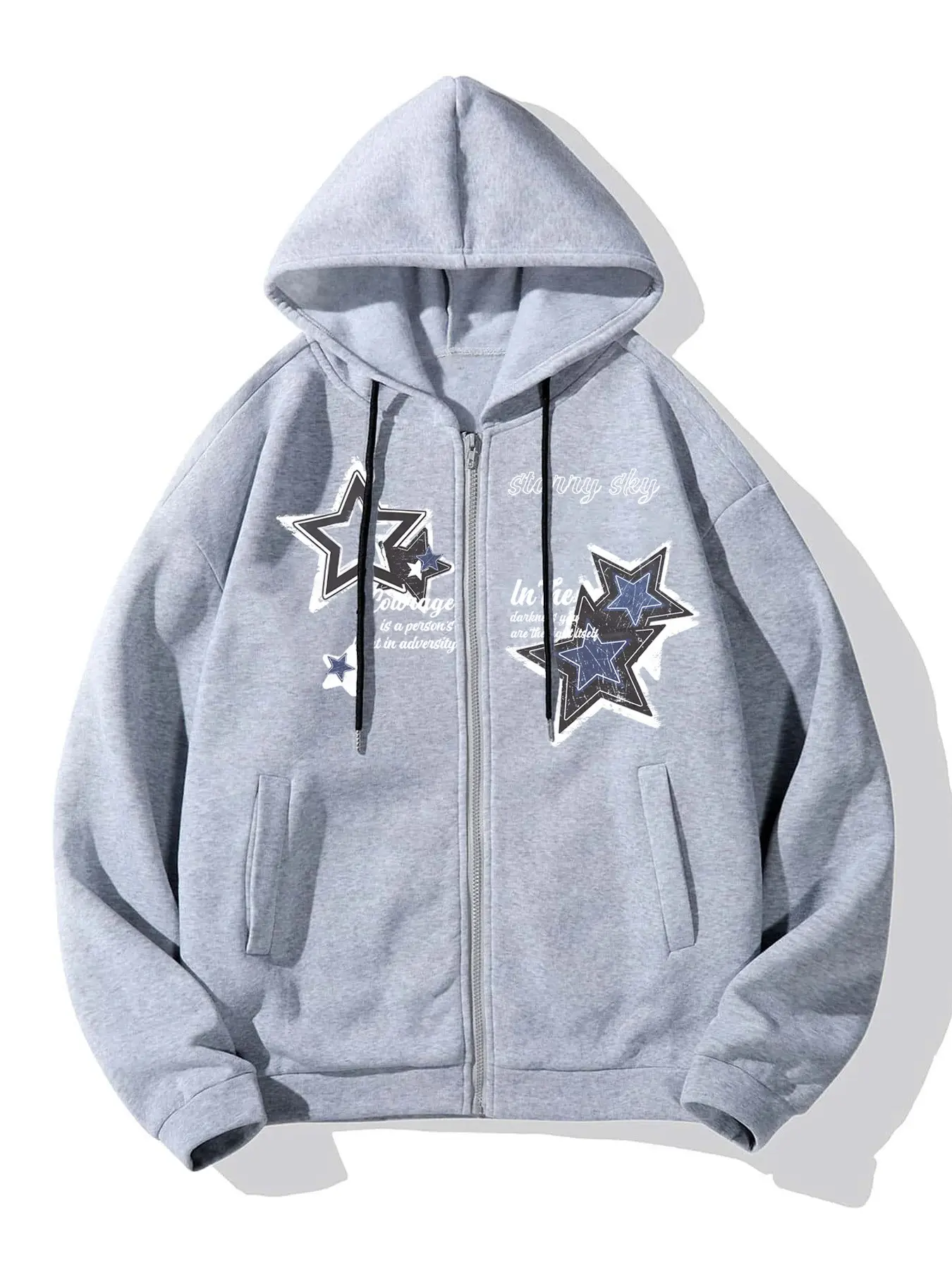 Y2K Cyber Star Print Graphic Zip Hoodie Perfect Hoodie Streetwear