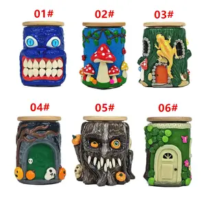 Handmade Ceramic Jar - Airtight Bamboo Lid for Sugar Tea Storage jar Halloween Treats