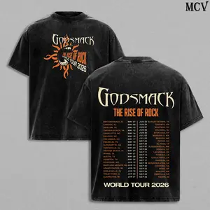 Godsmack Band Tee Washed – The Rise Of Rock World Tour 2026 Vintage Heavy Cotton Oversize Unisex Alternative Metal Hard Rock Graphic T-Shirt, Godsmack Hoodie & Sweatshirt Y2K Streetwear Concert Tour Fan Merch Collector Top for Men and Women Fans