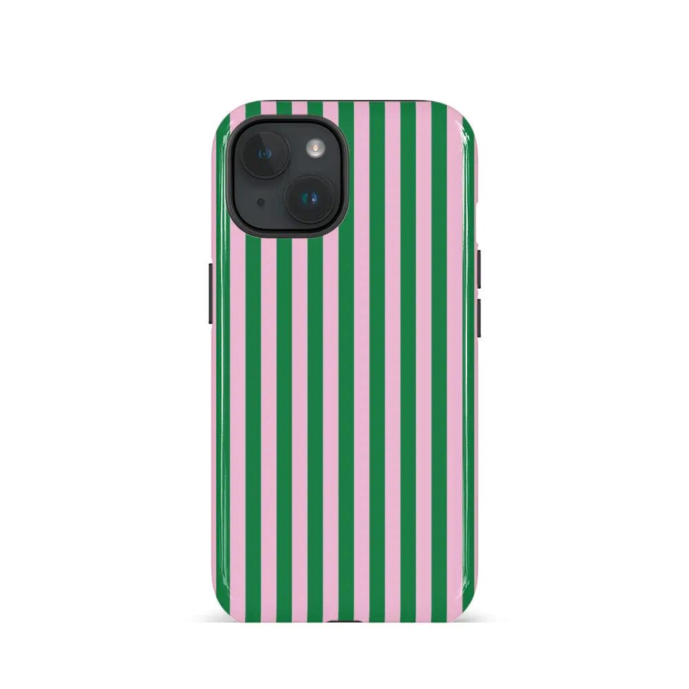 Striped Pink & Green Smartphone Case - 2-In-1 Cellphone Protection Casing for iPhone 16 PM,15 PM,13,13 Mini,12,11,XS Max,7,SE2 & Samsung Galaxy S25 Mobile Phone Accessories, Cover