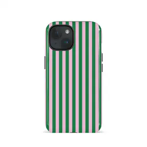 [Popular]Striped Pink And Green Phone Case for Iphone 16 PM, 15 PM, 13, 13 Mini, 12, 11, XS Max, 7, SE2, 2-In-1 Compatible with Samsung Galaxy S25