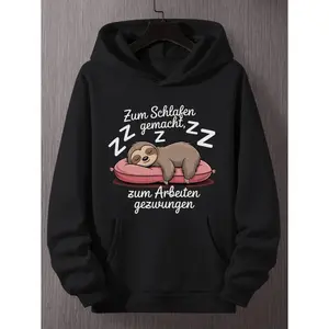 Women's funny German quote about sleeping sloth Graphic Hoodie - Long Sleeve Pullover Regular Fit | Soft & Breathable Fabric, Durable Print, Everyday Comfort, Machine Washable, cartoon and humorous casual wear with a relaxed, laid-back mood