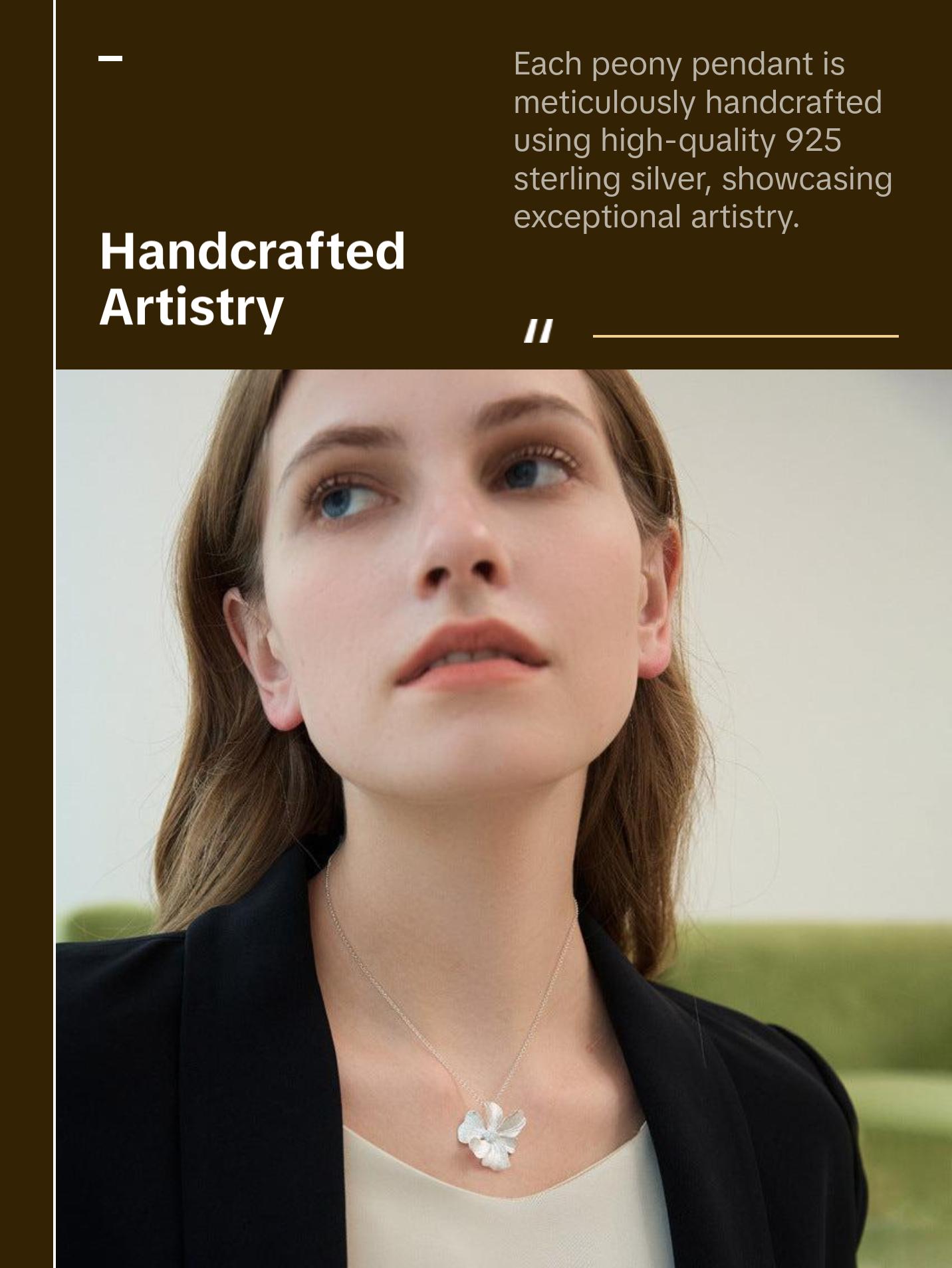 Peony Flower 925 Silver Necklace