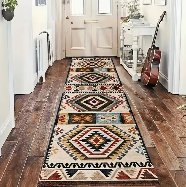 Bohemian Tribal Long Runner Rug, Machine Washable Non Slip Hallway Carpet, Multi-Size Boho Floor Mat for Kitchen, Bedroom, Entryway, Laundry Room, Bathroom & Living Lounge, Vintage Ethnic Decor Rug