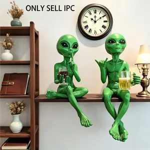 Alien Drinking Statue, Fun and Humorous Space Decoration, Ornaments, Alien Statue with Beer Cup, Perfect for Desk or Shelf Display