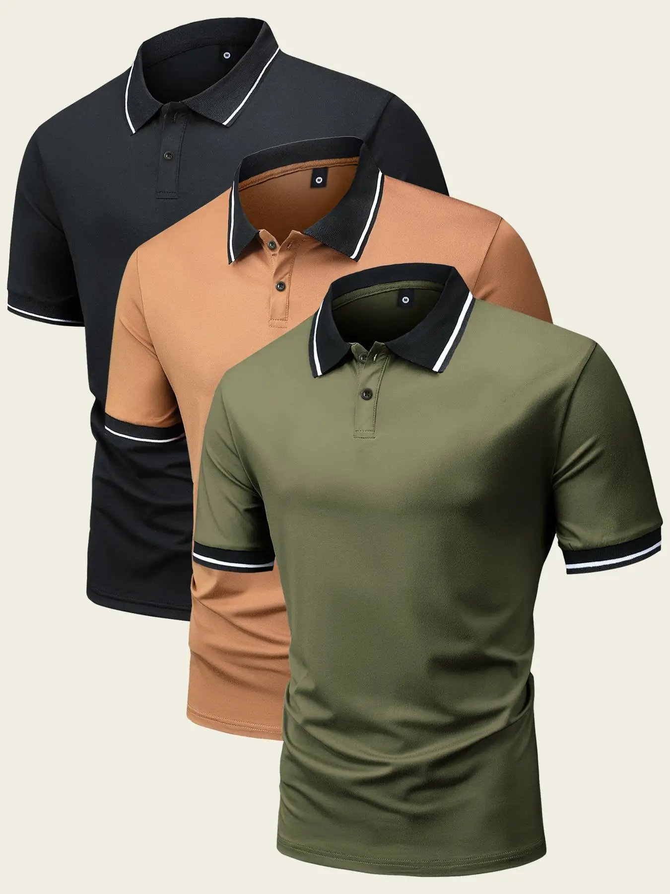 Men's Striped Trim Print Button Front Half Placket Polo Shirt, Summer Clothes, Casual Soft Comfy Short Sleeve Collared Top, Summer Outfits 2024, Men's