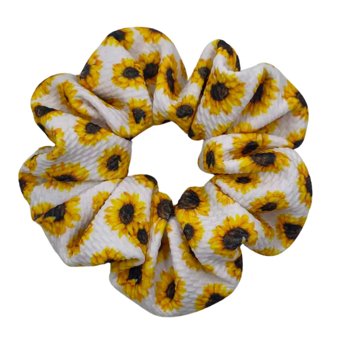 The SUNFLOWER Hair Scrunchie - Cute Soft Fabric, Gentle Hold, No Kinking,Floral Hair Scrunchie, Floral Hair Accessory, Handmade in USA