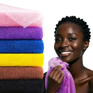 African Net Sponge for Deep Exfoliation – Long Stretchable African Bath Net, Fast-Drying Nylon Body Scrubber (Pink, Blue, Yellow, Black, Brown, Purple)