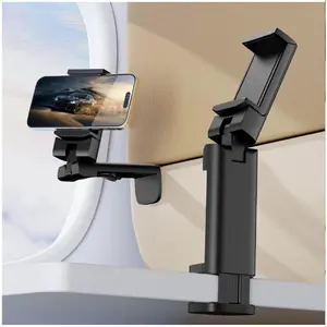 Airplane Phone Holder, Dual 360? Rotation Plane Phone Holder Travel Essentials for Long Flight, Desk, Tray, Compact Cell Phone Mount w/ Durable Automatic Spring Clamp, Phone Gadget for Long Trip, Gym