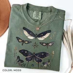 Comfort Colors Vintage Celestial Luna Moth T-Shirt, Nature Lover Graphic Tee, Boho Summer TShirt, Spiritual Insect Tee, Cottagecore, Summer for Girl