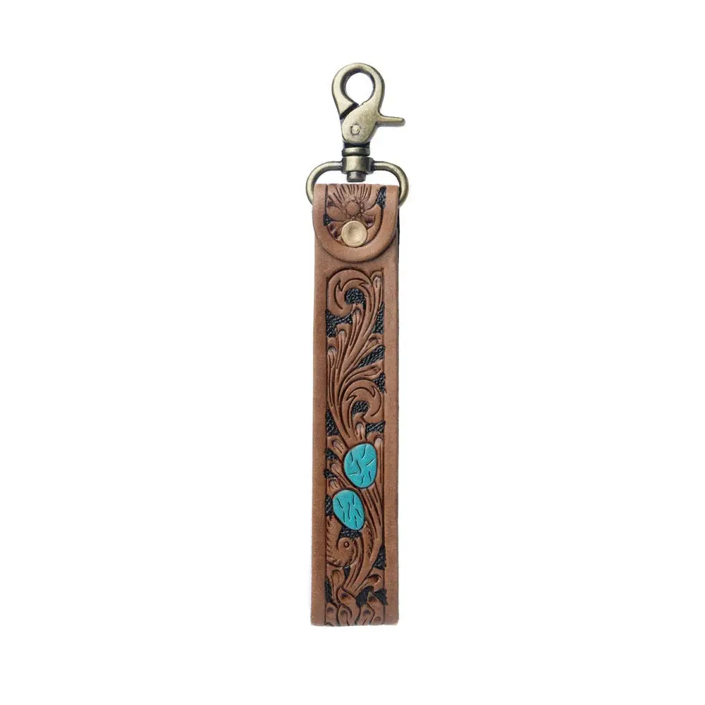 Turquoise Daydreams Leather Tooled Key Fob