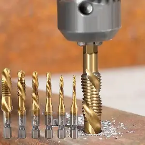 New 6 Pack Titanium Coated Drill and Tap Set Professional Thread Tap Drill Bit Set with 1/4" Hex Shank for Woodworking & Metalworking