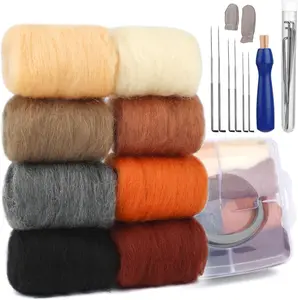 Zlulary Needle Felting Wool, 8 Colors Wool Roving, Needle Felting Supplies, Felting Needle Kit for Beginners Spinning Felting Supplies, 8G/Color (Dark) ZLULARY