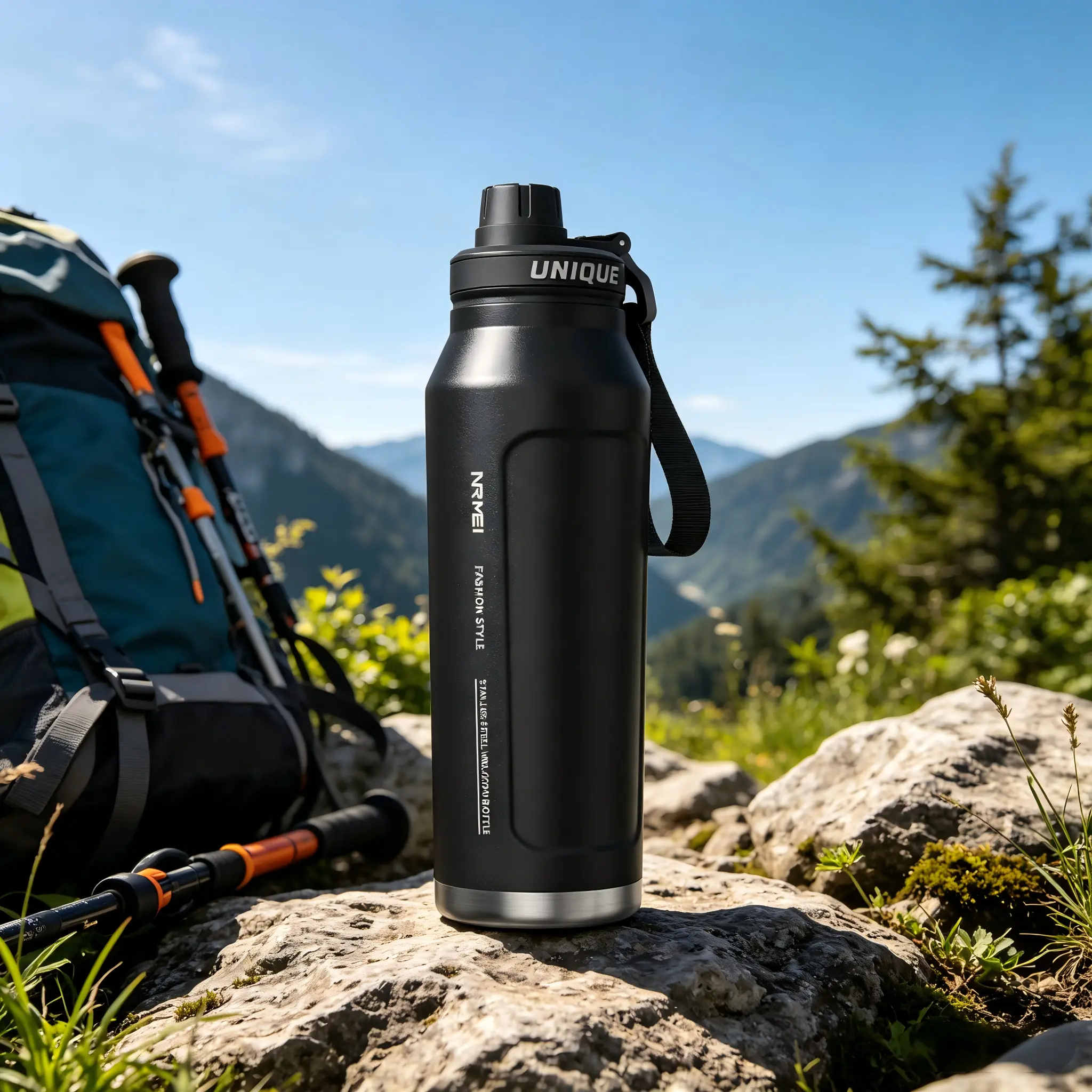 1pc 24-32 oz Stainless Steel Outdoor Vacuum Flask, Portable Insulated Water Tumbler with Spout Lid & Strap, Leakproof Sweat-Free, Keeps Hot 12H Cold 24H, Ideal for Hiking, Gym, Large-Capacity Gift for Men, Flasks