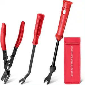 3 Pcs Clip Pliers and Fastener Remover,Clip Removal Tool Panel Clip Removal Pliers Car Trim Rivet Removal Pry Tool Repair Kit for Automotive Door Panel,Upholstery,Dashboard Red