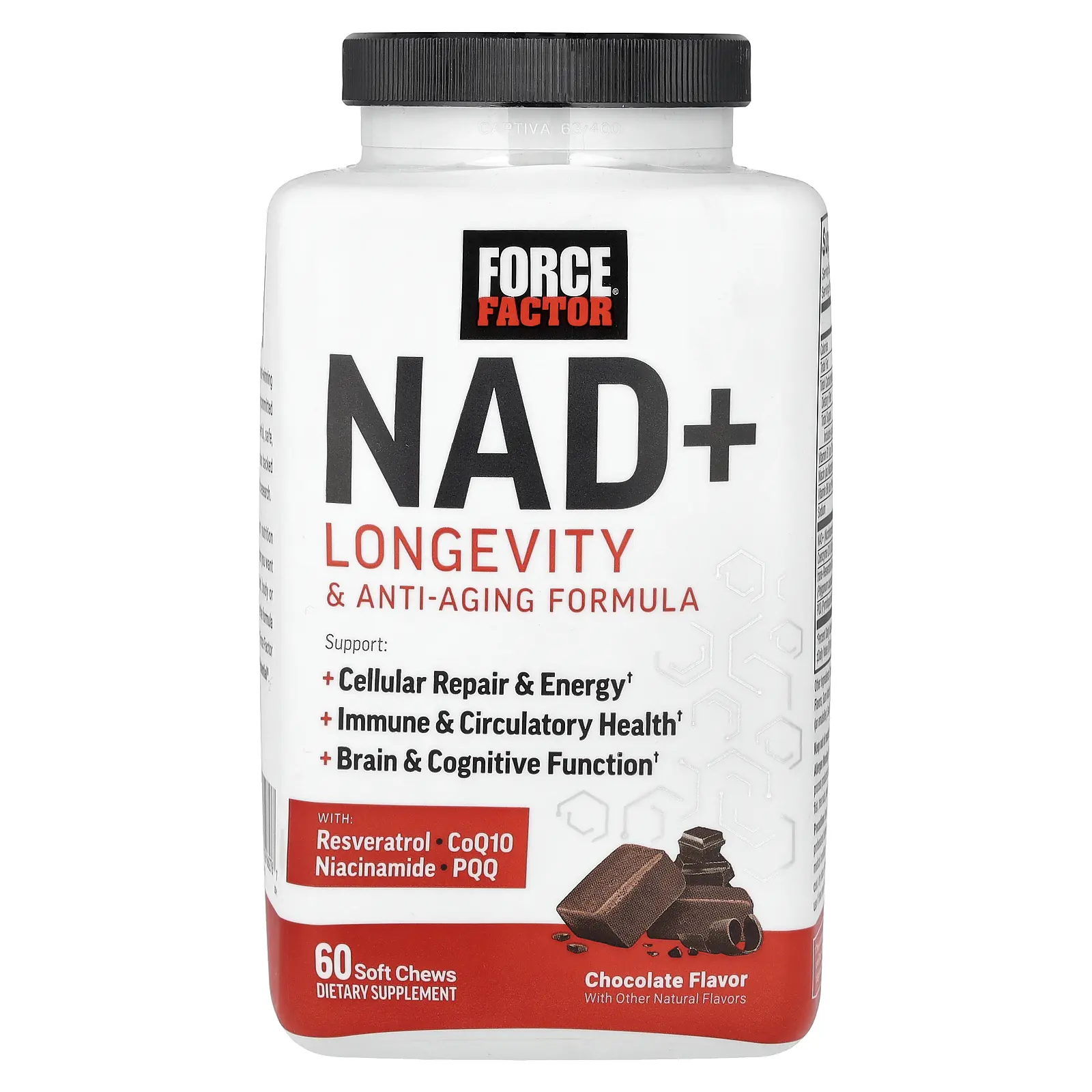Force Factor NAD + Longevity & Anti-Aging Formula, Chocolate, 60 Soft Chews