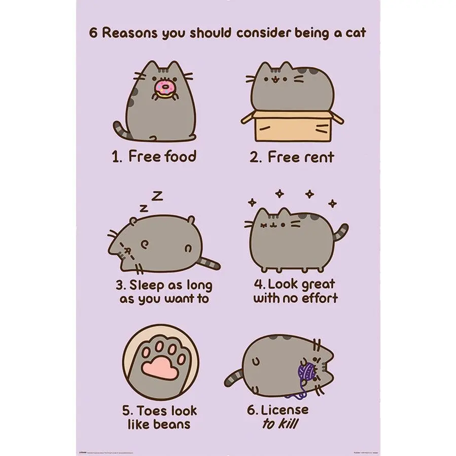 Office Living Room Home Decor. Pusheen Poster. Reasons To Be A Cat. A great gift ideas. No frame.
