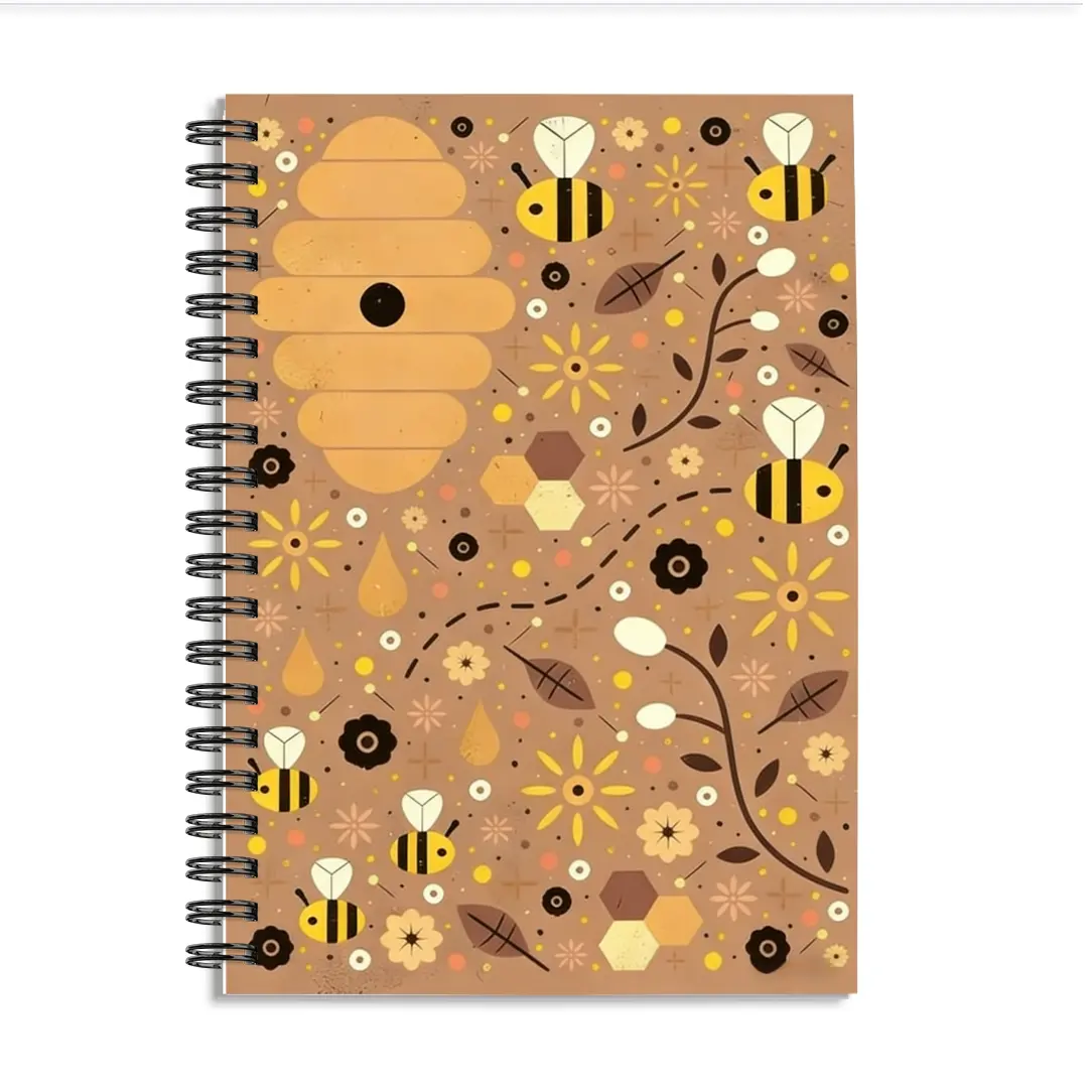 1 piece, 8.3*5.5 inches, cute bee and beehive spiral notebook - Portable Notebook, mini bee-themed planner journal with beehive pattern, suitable for teachers, school supplies, beekeeping gifts