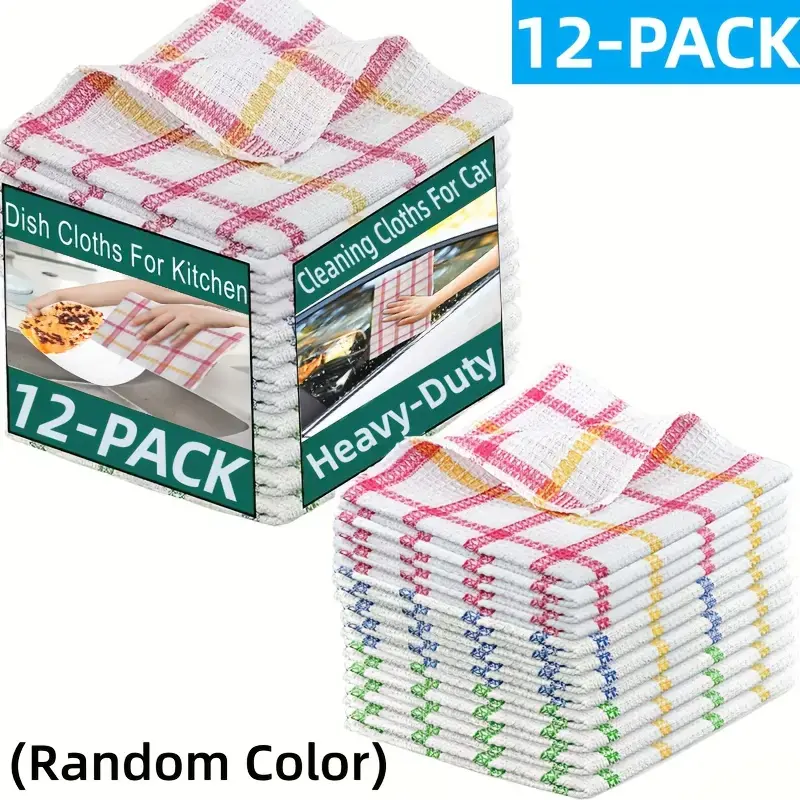 Pack of 12 cotton kitchen towels for washing, cleaning, and wiping; household kitchen rags, multifunctional absorbent cotton dishcloths.,dorm essentials,home essentials
