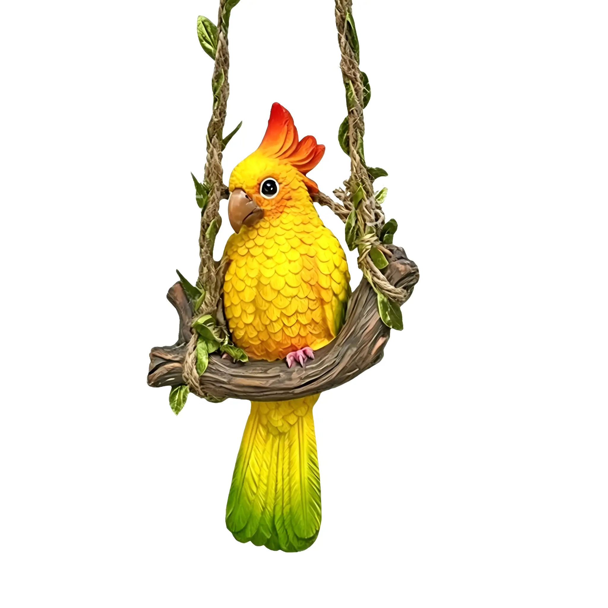 Synthetic Lightweight Parrot Swing Ornament - Resin Hangable Decor for Courtyards, Gardens