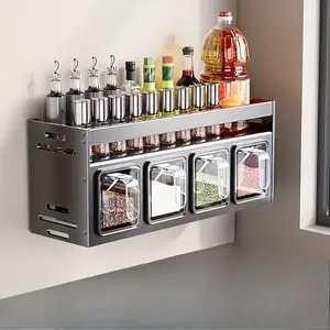 Kitchen seasoning box storage rack, no need for drilling, wall-mounted multi-functional seasoning jars and bottles, seasoning combination set storage rack, Kitchen Gadgets