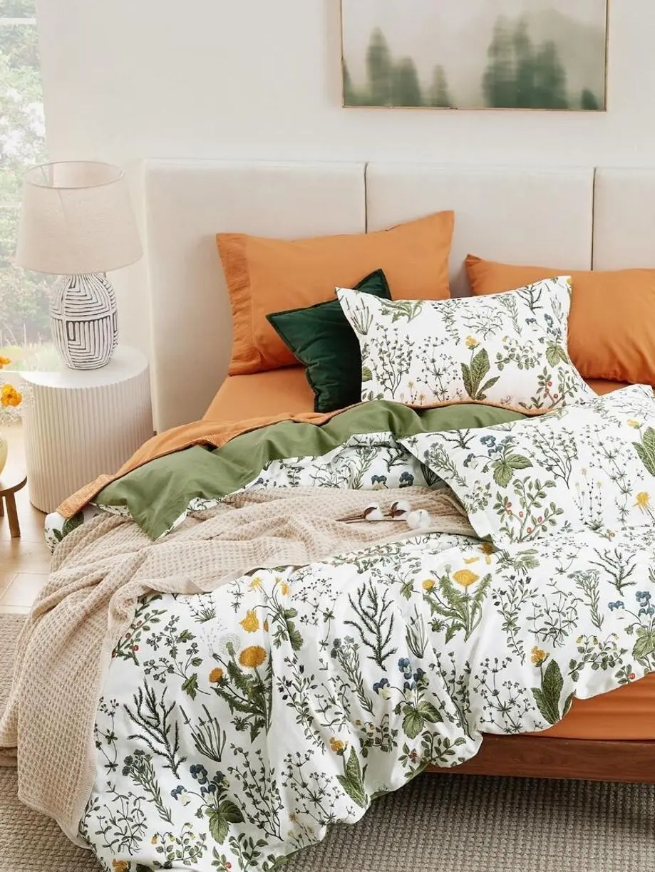 100% Cotton Floral Duvet Cover Set, Reversible Bedding with Zipper, Soft Breathable Quilt Cover, College Dorm Bedroom Decor