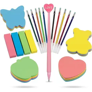 800 count Super Sticky Note Paper. Heart Shape. Butterfly Shape. Bear Shape.  Shape. Index Labels. Page Number Markers. Love Pen and a 12-Color Glossy Pen core Combo Set.