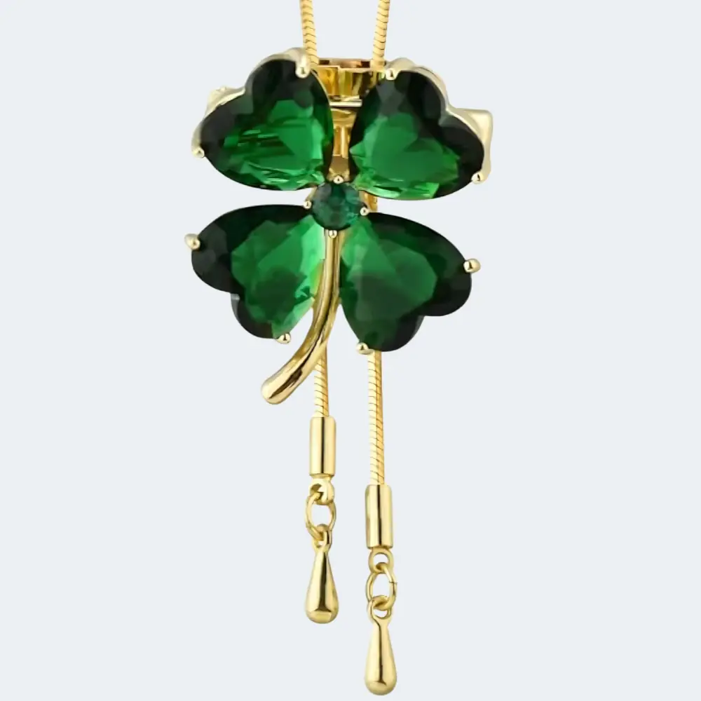 Gold Plated Four-Leaf Clover Necklace & Brooch – Dual-Purpose Jewelry Gift for Women | Sterling Silver, Rhinestone & Crystal Accents for Elegant Style