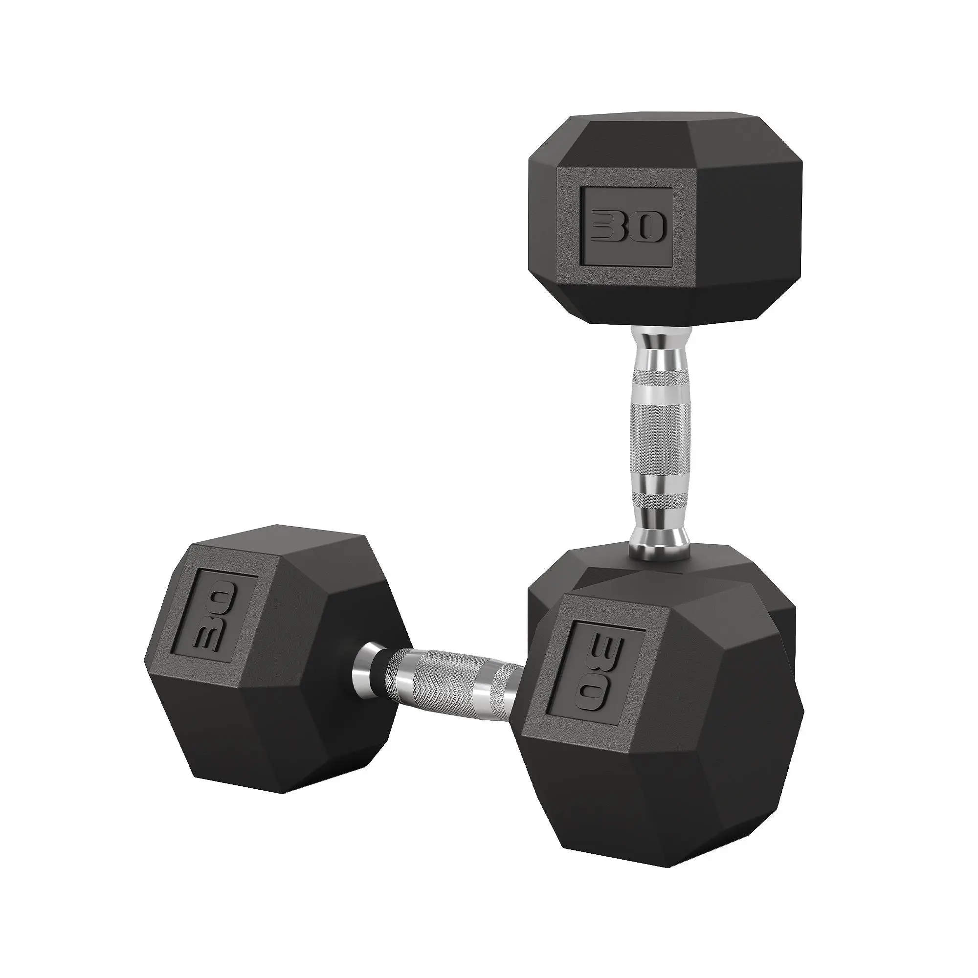 Rubber Encased Hex Dumbbell Set, 5-50 LB Pairs, Cast Iron Weights with Slip-Proof Drop-Ready Steel Handles for Home Gym Arm Strength Training, Unisex, Full Body, 5-50 Lb Per Pair, Back, Multi-Size
