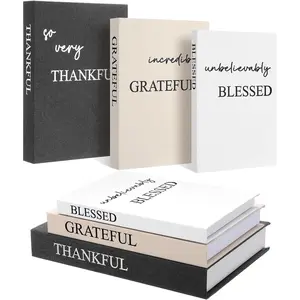 Set of 3 Thankful Grateful Blessed Decorative Faux Books for Home Decor, Stacked Linen Neutral Modern Aesthetic Fake Storage Boxes for Coffee Table Bookshelf Mantle Display