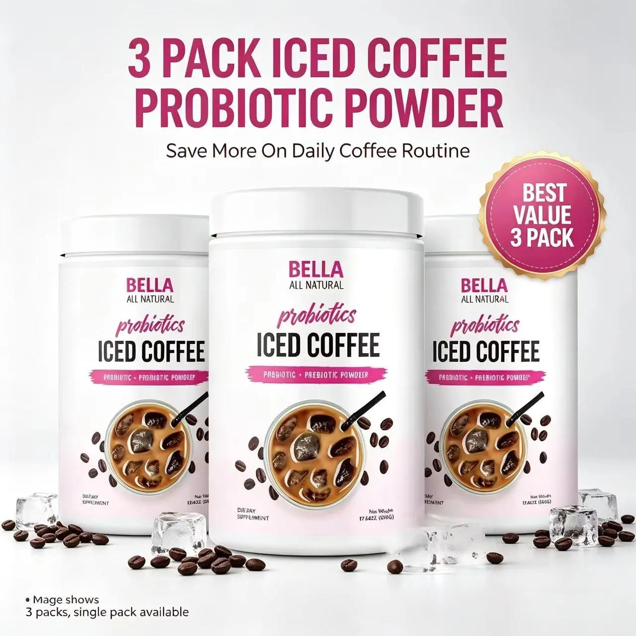 【3 pack】 Bella All Natural Probiotics Iced Coffee - 500g