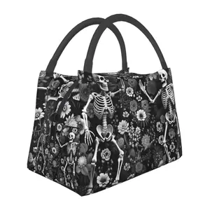 Lunch box, lunch bag, reusable portable insulation bag, insulation bag,skeleton pattern, suitable for outdoor camping, work, school, fitness