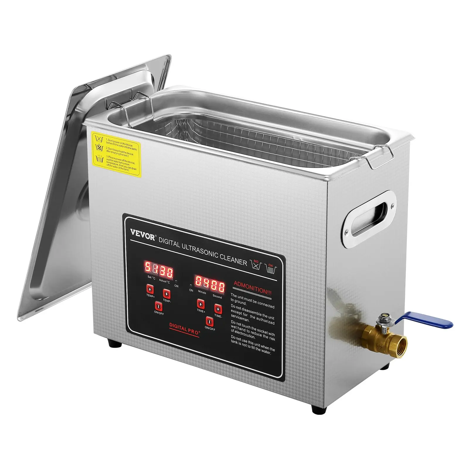 VEVOR 6L Stainless Steel Heated Ultrasonic Cleaner with Digital Timer - Professional Cleaning Machine for Glasses, Watch Rings, Small Parts, Circuit Board