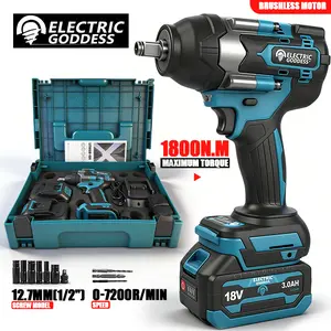 10.6inch Cordless Impact Wrench | 1800N.M Max Torque | 2 Pack 3.0Ah 18V Battery | Quick Charger |  | Brushless Motor | LED Work Light | Socket Kit & Tool Box | Heavy Duty Impact Gun for Car Tire, Auto Repair & Household Use