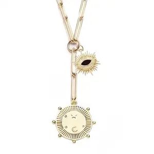 CouCou Celestial Gold Charm Necklace - Moon & Sun Pendant with Eye Charm | Trendy Jewelry