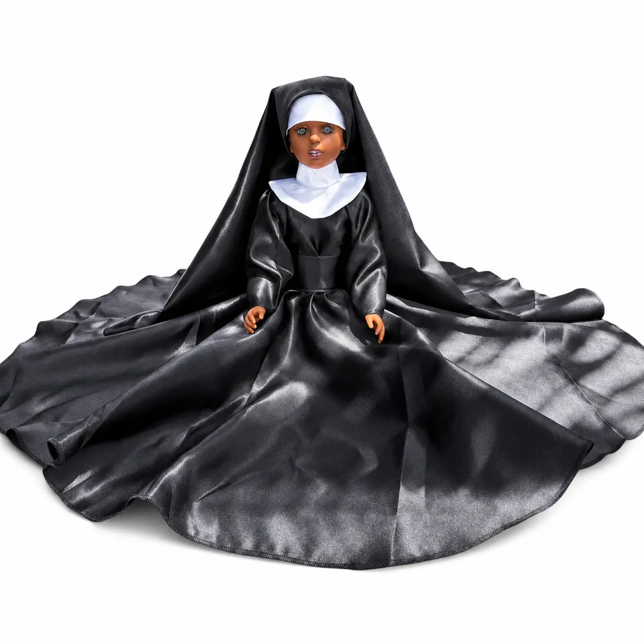 26-Inch Spiritual Nun Muneca in Black Habit for Altar Decor