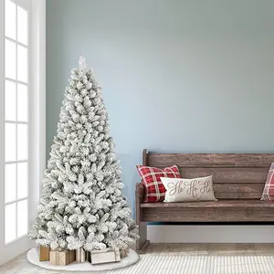 Artificial Christmas Tree 6 Foot Non Luminous Snowflake Flocking Design Fully Covered in Snow Easy to Assemble Metal Bracket Decoration Ornaments Garland Ribbon Faux Flower Wreath