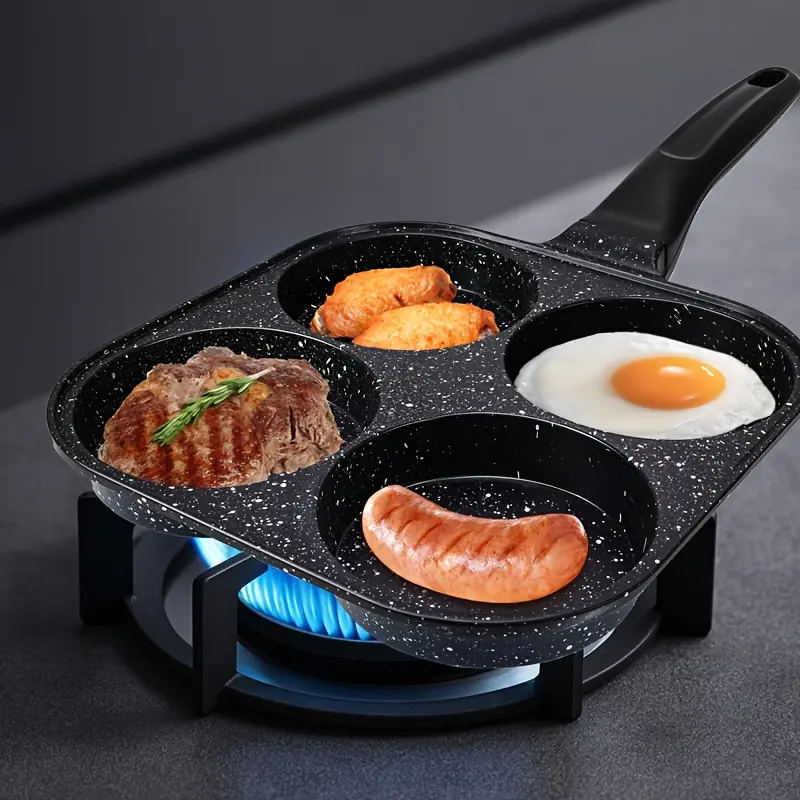 Four-Hole Non-Stick Skillet Cookware, Multifunctional Frying Pan, Cooking Pans, High Quality Cookware, Ideal for Eggs, Hamburgers, Bacon, Easy Clean, Dishwasher Safe, Perfect for Home Kitchen, Great Birthday Gift, Nonstick Frying Pan