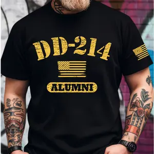 DD 214 Alumni Veterans Shirt, Golden Veteran Shirt, gift for Veteran, USA Flag Short Sleeve Shirt Full Color Full Size For Men and Women Comfort Cotton Top