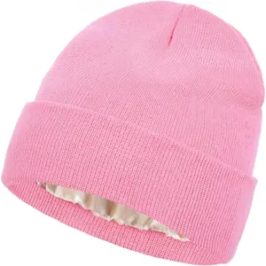 Women Satin Lined Beanie Winter Hat Knit Skull Cap Silk Lined Beanies for Men Women Cold Weather