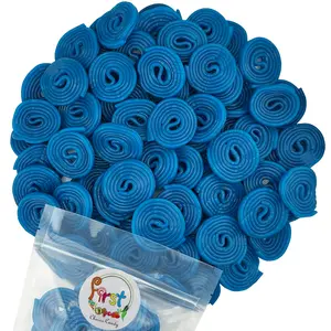 BLUE RASPBERRY WHEELS ROLLED LACES GUMMY CANDY 2 LB BAG