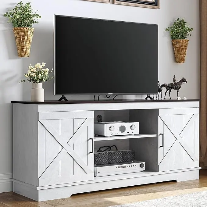 YITAHOME TV Stand for 65 Inch TV, Farmhouse Entertainment Center with Double Barn Doors and Storage Cabinets, Rustic TV Cabinet Media Console Table for Living Room, 59 Inch