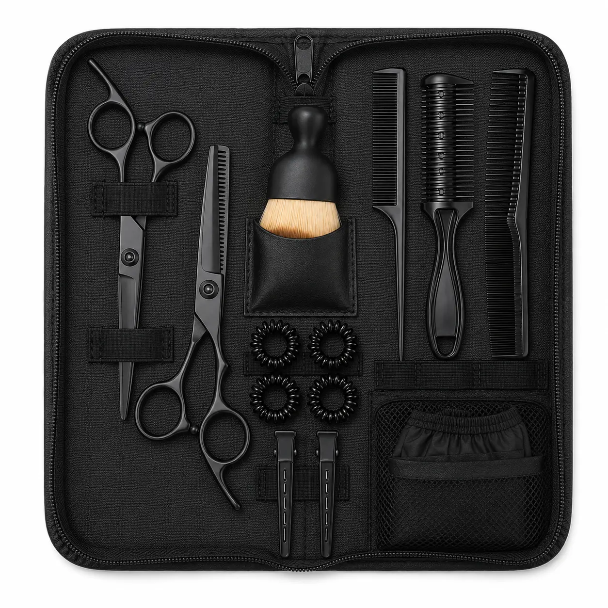 15-Piece Hair Cutting Scissors Kit for Home/Salon Haircare - Stainless Steel Cutting & Thinning Shears, Adjustable Combs, Clips, Barber Cape, Brush & Storage Case for Precise Cuts